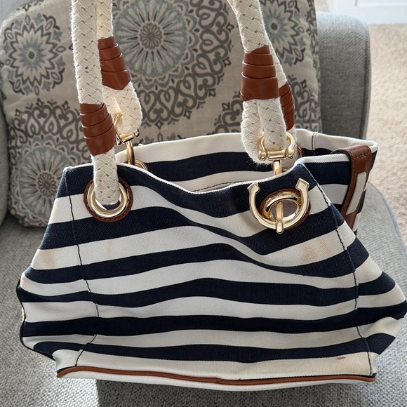 Michael Kors Navy and Cream Striped Shoulder Bag - Picture 3 of 3
